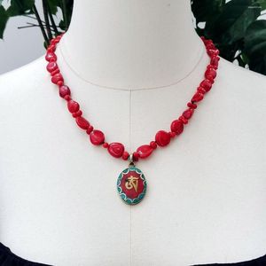 Pendentif Colliers Lii Ji Rouge Collier Ras Du Cou 52cm Corail Turquoise Femmes Stock Vente Bijoux