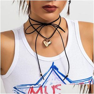 Anhänger Halsketten Lange Seilketten mit Metall Herz Halskette für Frauen Trendy Lace Up Choker 2023 Modeschmuck am Hals Zubehör Dhhck