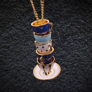 Collares colgantes tazas de té largas collar de pila hecha a mano cadena de tazón de té joya estereoscópica joya de joyas para mujeres 326s