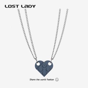 Pendentif Colliers Lost Lady Mignon Coeur Collier Brique Couple Fille Garçon Éléments Saint Valentin Bijoux Cadeau 2pcs Amitié 230915