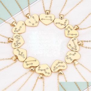 Pendentif Colliers Amour Coeur En Forme De Mode Zodiac Collier Twee Constellations Charmes Pour Femmes Hommes Clavicule Chaîne Bijoux Dhgarden Dhjkh