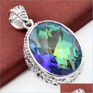 Pendentif Colliers Luckyshine 12pieces Bijoux de mode en gros 925 Sier Classic Royal Style Rainbow Blue Oval Mystic Topaz Crystal Pe Dhn6Y