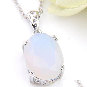 Collares colgantes Luckyshine 6 piezas Piedra natural Piedra lunar Gemas 925 Sterling Sier Oval Vintage para mujeres Colgantes de compromiso de boda J Dh7Ov