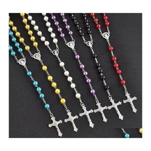 Pendentif Colliers De Luxe Faux Perle Longue Mticolor Faux Perles Chaîne Christian Croix Collier Pour Femmes Dames De Mode Bijoux Drop De Otbjp