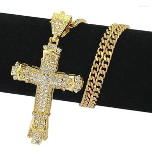 Pendentif Colliers Luxe Mens Bijoux Croix Collier Chaîne Pour Hommes En Acier Inoxydable Hip Hop Bijoux Strass Religieux