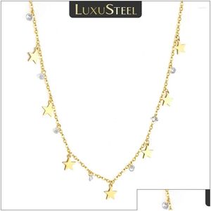 Collares colgantes estrellas luxusteel bling cz piedra para mujeres niñas dorado color acero inoxidable aniversario aniversario joyería de moda Dr oTrn9