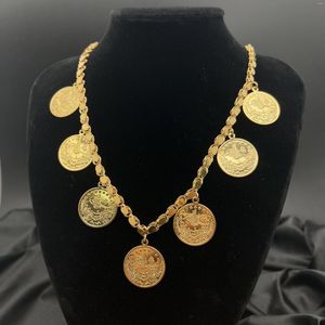 Collares colgantes MANDI Precio de fábrica Collar de monedas de tres tamaños para mujeres Turco Árabe Chapado en oro 60 cm Cadenas hechas a mano