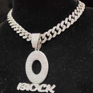 Collares colgantes para hombres collar de bloque de hip hop de mujeres con cadena de cristal de 13 mm Hiphop Carta de moda Joya de joyas 230613