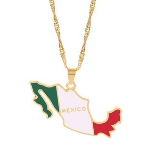 Collares colgantes Mapa de México Bandera Esmalte Color Oro Cadena de Onda Mujeres Gargantilla Collar Joyería Regalos Patrióticos Mexicanos Colgante