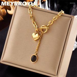 Collares colgantes Meyrroyu 316l Collar de piedra de acero inoxidable Collar de piedra negra para mujeres Golden Jewelry Party Bijoux Acier inoxidable