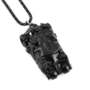 Collares pendientes Mini Batmobile The Tumbler Model Metal Car Parts Cadena negra Hombres Torque Auto Jewelry Gift