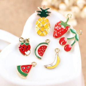 Pendentif Colliers Mini Commande 20pcs 12-24mm Fruits mélangés Pastèque Fraise Banane Cerise Ananas Gold Tone Plaqué Bijoux Bracelet