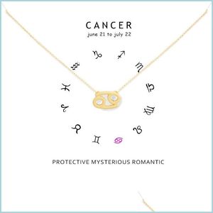 Pendentif Colliers Minimalisme 12 Constellation Cancer Colliers pour femmes Zodiac Chaînes Collier Saint Valentin Cadeaux Bijoux De Mode Avec Dhjfg