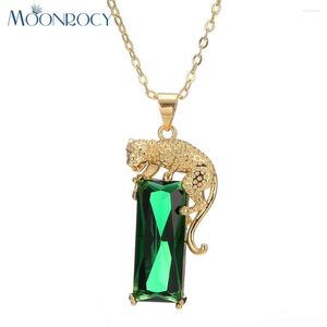 Pendentif Colliers MOONROCY Goutte Or-Couleur Cristal Collier SautoirsZircone Léopard Animail Vert Bijoux En Gros Pour Les Femmes Cadeau