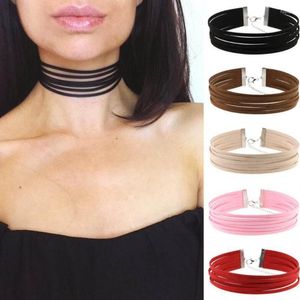 Collares pendientes multicapas gargantilla de cuero de terciopelo de gamuza mujeres encaje gótico hecho a mano cinta Collar Boho Punk Retro joyería burlesca