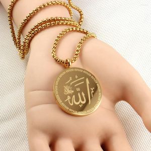 Pendentif Colliers Musulman Islamique Coran En Acier Inoxydable Collier Pour Femmes Hommes Vintage Rond Gravé Lettre Religieux Bijoux