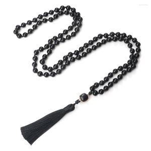 Colliers pendants Natural Noir Obsidien Stone Men Shiny Onyx 108 Perles mala Collier Femmes Bouddhist Prayer Yoga Bijoux Gift