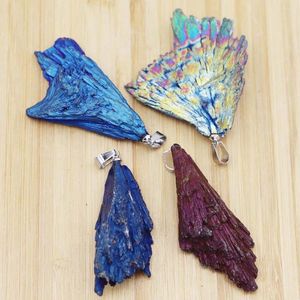 Colliers pendentifs Tourmaline noire naturelle collier plaqué queue de paon plume de flamme bleue cluster de cristaux de mode