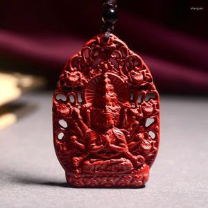 Pendentif Colliers Naturel Cinabar Mille Mains Guanyin Rat Appartenant Zodiac Rat Guardian Bouddha Sculptures Découpées