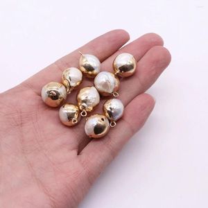 Pendentif Colliers Perles d'eau douce naturelles Boule ronde Gold-Color Metal Wrap Charms pour la fabrication de bijoux DIY Collier Bracelet Boucle d'oreille