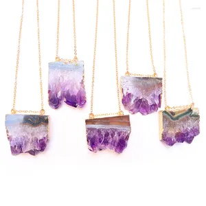 Collares colgantes de piedra de gema de gema natural porción de cuarzo púrpura geode de losa cruda para joyas de bricolaje