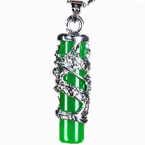 Collares colgantes Natural Verde Jade Dragón Pilar 925 Plata Nelace Tallado Encanto Joyería Accesorios de moda Amuleto para hombres Mujeres Regalos