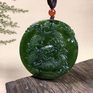 Pendentif Colliers Naturel Hetian Jasper Jade Dragon Sculpté À La Main Simple Rétro Tempérament Bijoux De Mode Pour Hommes