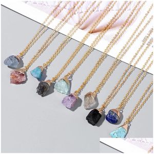 Pendentif Colliers Naturel Irregar Pierre Collier Rock Quartz Pendum Améthystes Citrines Fluorite Cristal Rose Pour Les Femmes Goutte De Guérison Dh2V8