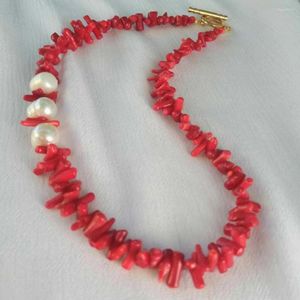 Collares pendientes Rama de coral rojo natural Collar de perlas Gargantilla de 18 pulgadas Cuentas Cruz Craft