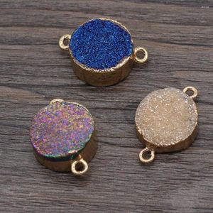Colliers pendants en pierre semi-précieuse en pierre bleue Crystal Duzy Round Connecteur pour collier bricol
