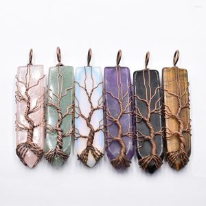 Pendentifs de pilier mixtes en pierre naturelle, faits à la main, fil de couleur Bronze enveloppé d'arbre de vie, vente en gros, 6 pièces/lot pour collier