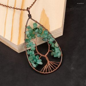 Pendentif colliers pierre naturelle collier arbre de vie fil enroulé forme de goutte d'eau pour les femmes cristal Reiki déclaration bijoux