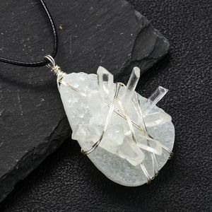 Pendentif Colliers Naturel Transparent Cristal Dent Collier Irrégulier Minéral Gemmes Bâton Unique Fil Ficelle Femme Bijoux Cadeau Trouver