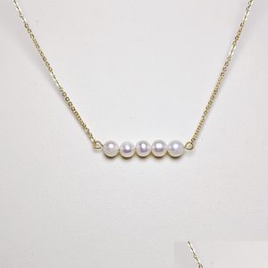Collares pendientes Nce Beam Pearl Pendant 5Mm Collar de círculo cercano para mujer Chica 14K Gold Filled Joyería de moda hecha a mano Novia Dhwjn