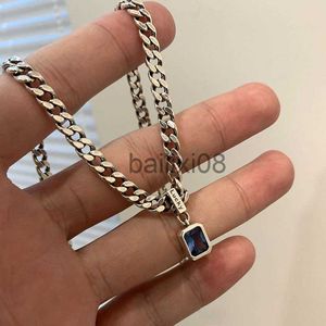 Pendentif Colliers Nouveau 925 Sterling Silver Square Bleu Zircone Neckle Cubain Type Choker Matching Party Gift Exquis Women's Jewelry J230620