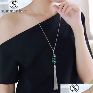 Pendentif Colliers Nouvelle Arrivée Cristal À Franges Chandail Chaîne Incrusté Turquoise De Haute Qualité À La Mode Sier Charme Collier Dhmvc