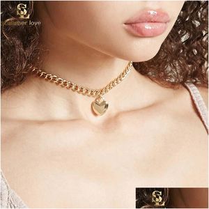 Pendentif Colliers Nouveauté petit coeur serrure pendentif collier ras du cou pour les femmes mignon or Sier réglable taille chaîne bijoux de mode Dhy1K