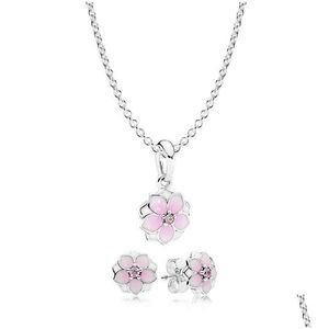 Collares colgantes Nuevo libro Di 925 Sterling Sier Magnolia Bloom Collar y pendiente Set Fit Charm Original Mujer Joyería A AA220315 Dr Otpbn