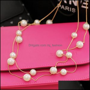 Pendentif Colliers Nouveau Long Double Couche Simated Perle Collier Femmes Chandail Chaîne Femme Collares Déclaration Jewlery En Gros 2021 7 Dhtoi