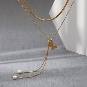 Collares pendientes Niche Trend Impermeable Resistente a la decoloración Collar de mujer de acero inoxidable 18K Chapado en oro genuino Perlas naturales de agua dulce
