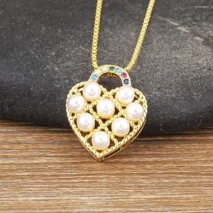 Pendentif Colliers Nidin coréen mode coeur collier de perles pour femmes chaîne brillant zircon tour de cou bijoux de fête de mariage cadeaux en gros
