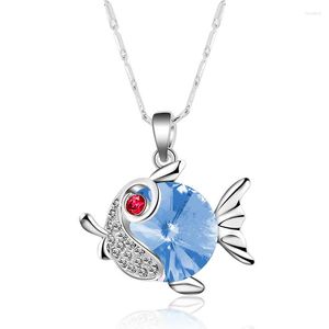 Collares colgantes NL-00128 Joyería de moda coreana para mujeres Chapado en plata Collar de pescado de cristal lindo Artículos de regalos del día de San Valentín