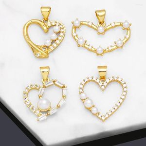 Collares pendientes OCESRIO Granos grandes Corazón hueco para collar Cobre Chapado en oro Amuleto Fabricación de joyas Componente Venta al por mayor Pdtb010 a granel