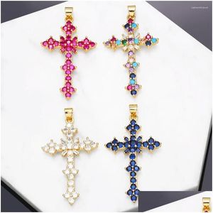 Pendentif Colliers Ocesrio Big Mticolor Crystal Cross pour collier cuivre plaqué or Crucifix bijoux faisant des fournitures en gros Drop D Dhobs