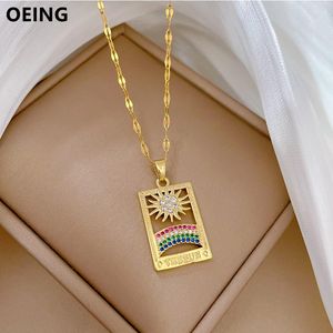 Pendentif Colliers OEING 316L Acier inoxydable Plaqué or Vintage Picture Frame Sun Collier pour femmes Girl Design Clavicule Chaîne 2023