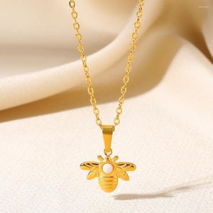 Pendentif colliers opale mignon abeille collier pour femmes insecte Turquoise or couleur acier inoxydable chaîne pierre naturelle bijoux