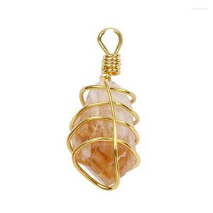 Pendentif Colliers Ore Rock Citrines Naturelles Pendentifs Fil Enroulé Quartz Brut Charmes Irrégulier Jaune Cristal Cluster Pierre Pendule Bijoux