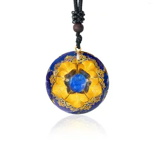 Pendentif Colliers Orgonite Énergie de guérison Lapis Lazuli avec collier de fleur de lotus Pierre d'équilibre spirituel pour la protection