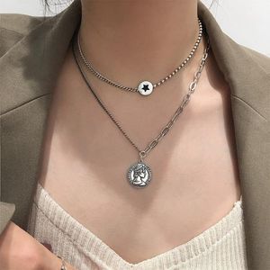 Pendentif Colliers Origine Été Unique Design Double Couche Étoile Coin Médaillon Collier Pour Femmes Bijoux Asymétriques En Gros