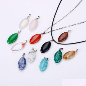 Collares pendientes Oval Natural Crystal Rose Quartz Stone Necklace Chakra Healing Jewelry Para Mujeres Hombres Drop Delivery Pendants Dhpu4